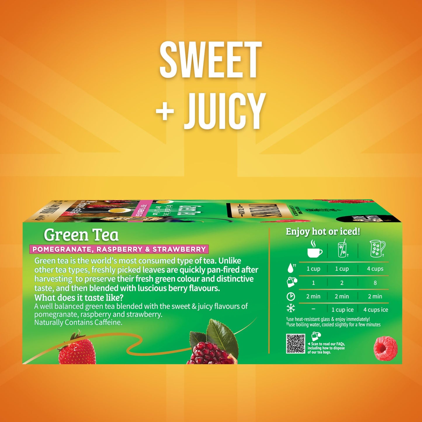 Twinings Green Tea with Pomegranate, Raspberry, & Strawberry Individually Wrapped Bags, 100 Count (Pack of 1), Caffeinated, Enjoy Hot or Iced, 100