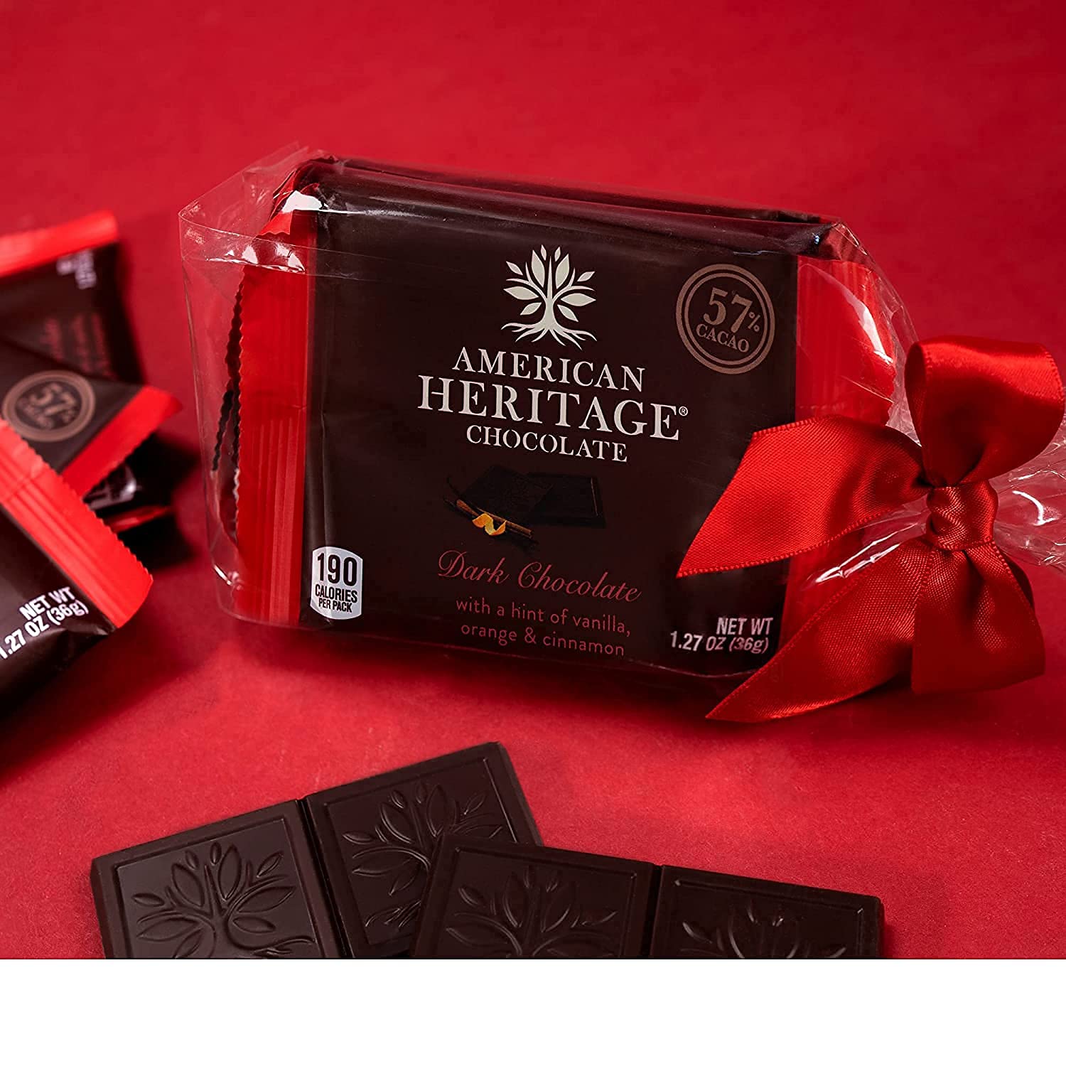 American Heritage Chocolate Bars - 57% Cacao Artisanal Dark Chocolate Bar with Hints of Vanilla, Orange and Cinnamon, 1.27oz Candy Bar/Tablet (Pack