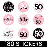 Pink, Black, and White 50th Birthday Party Favor Chocolate Kisses Candy Stickers - 180 Count