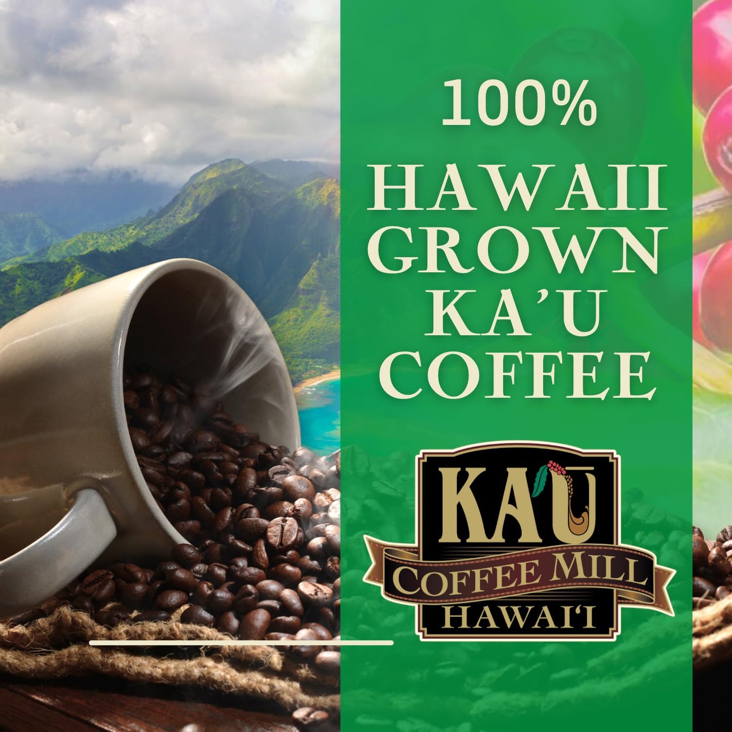 Ka'u Coffee Mill Estate Reserve Medium Dark Roast Ground Coffee - Honey Processed - Pure Ka'u - Specialty - Handpicked Hawaii Grown Arabica Beans