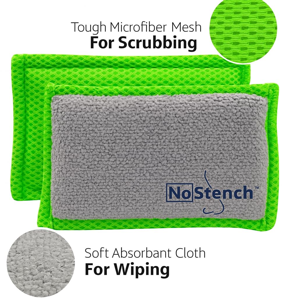 Kitchen Sponge | Odor Resistant, Non-Scratch Microfiber Mesh and Terry Cloth Sponge, No Odor, Long Lasting Odor Protection | Durable Odor Free