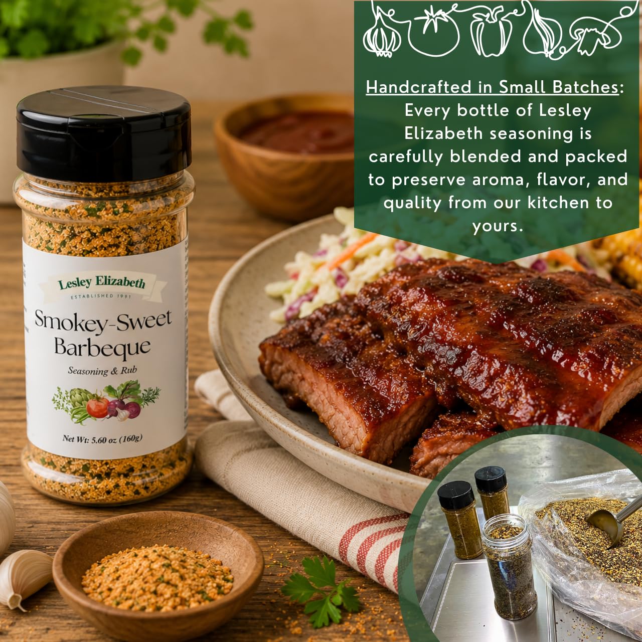 Lesley Elizabeth Smokey-Sweet BBQ Seasoning - Barbeque Rub & Sweet Smoky Spice Blend | All-Purpose Grill & Cooking Rub for Chicken, Beef, Pork