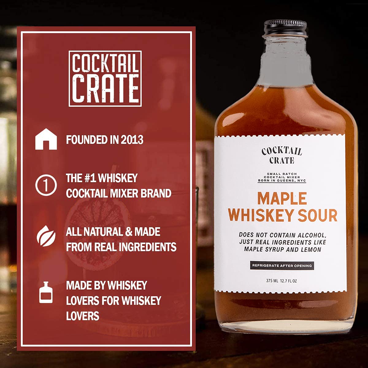 Cocktail Crate Whiskey Lover's 3 Pack Drink Mixers | Award-Winning Craft Cocktail Mixers - Premium Cocktail Syrup Handcrafted with Aromatic Bitters
