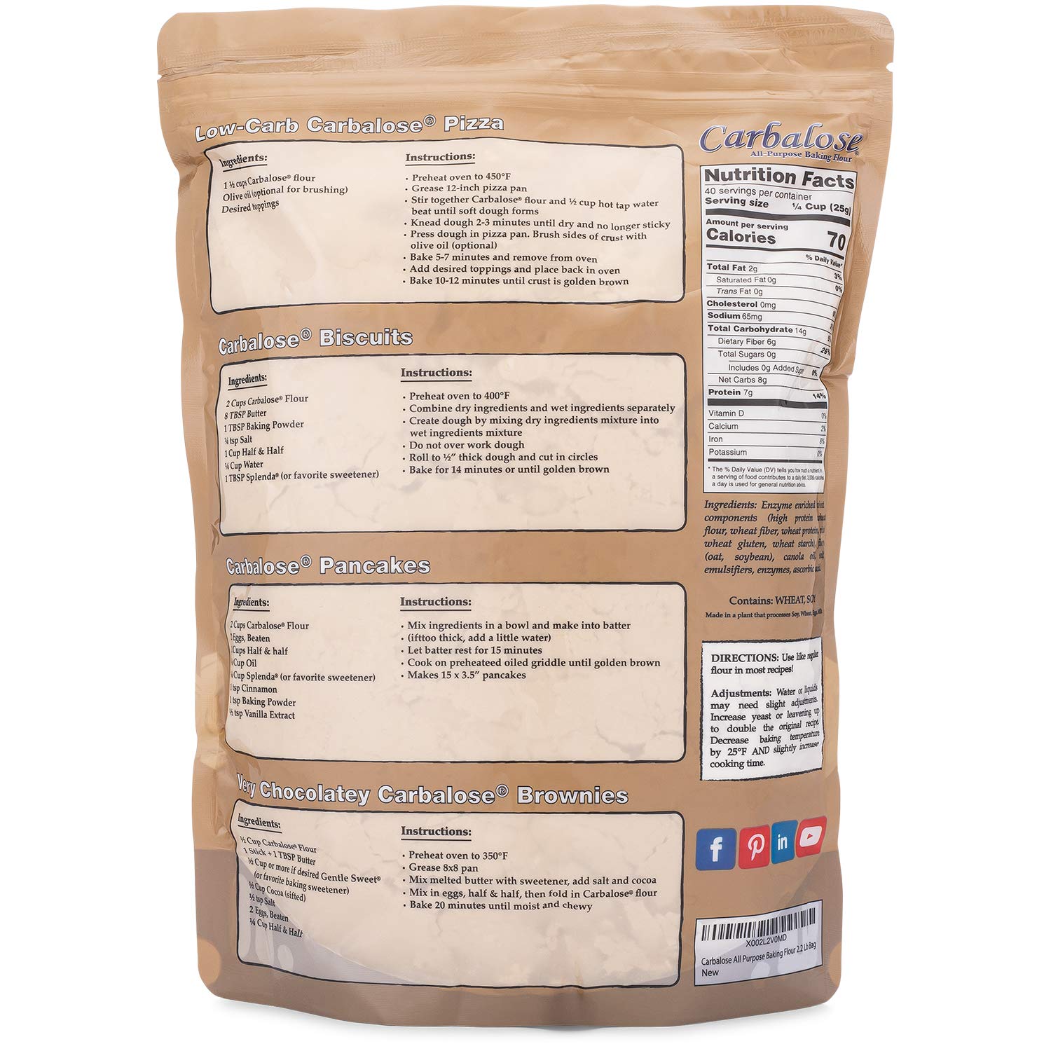 Carbalose All-Purpose Low-Carb Flour (2.2 lb Resealable Pouch)