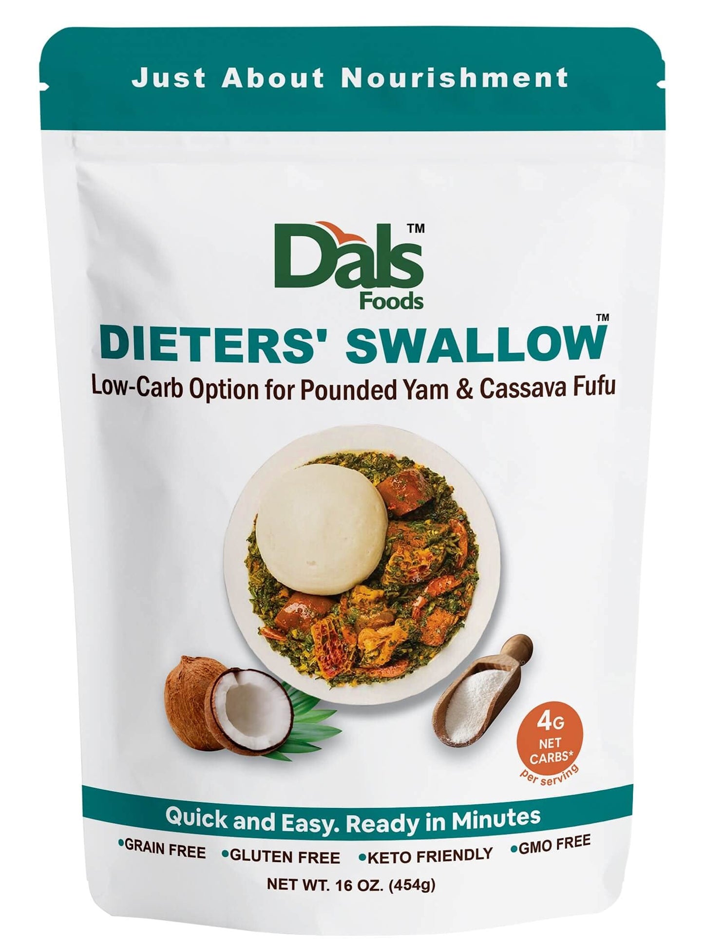 Dals Foods Healthy Nutritious Fufu, Dieters' Swallow | 100% Natural Flour, Low-Carb, Plant-Based Fiber & Protein Blend, Gluten Free Baking & Cooking
