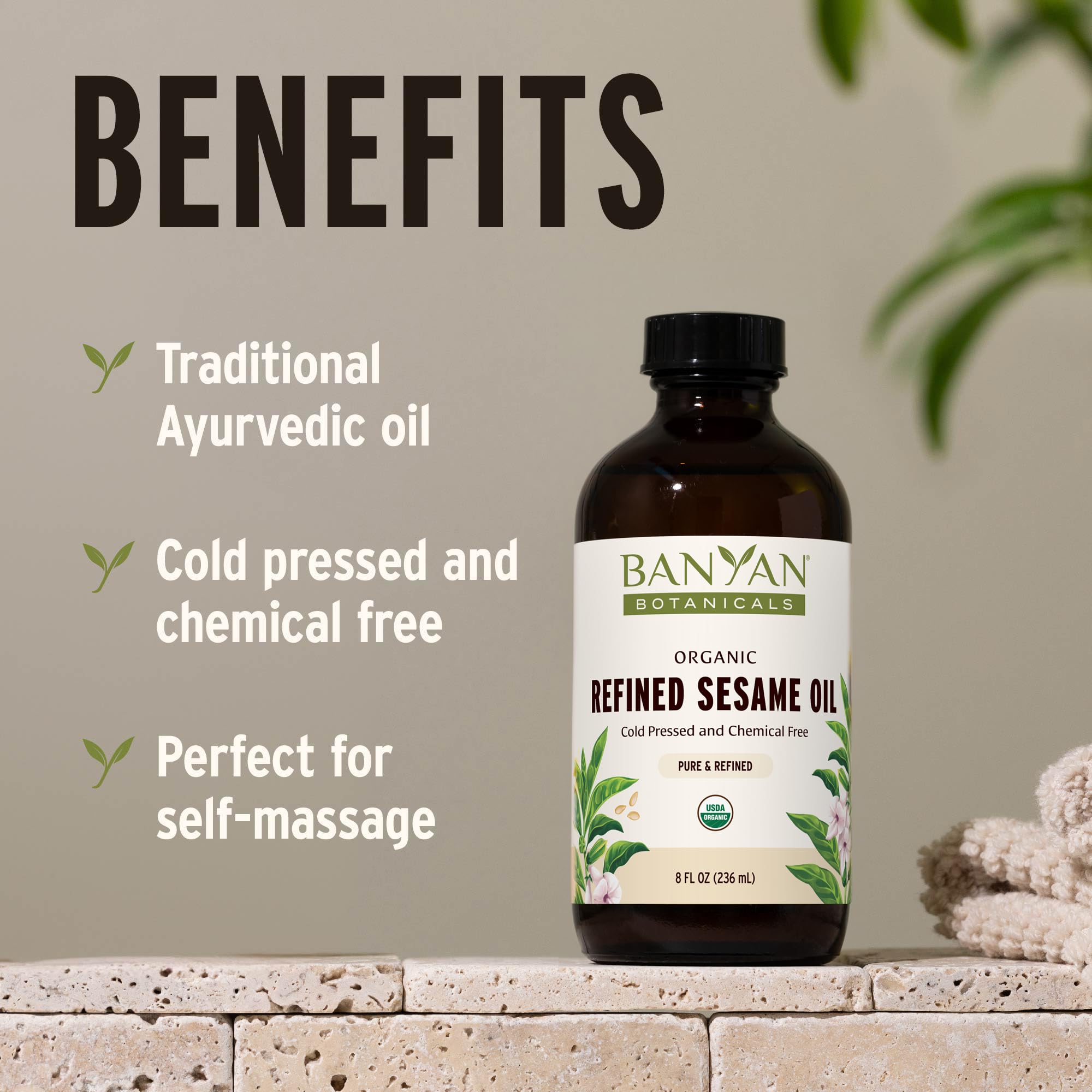 Banyan Botanicals Refined Sesame Oil - Organic Sesame Oil for Skin, Body, Hair & More - Multiple Sizes - 24 oz - Non GMO Sustainably Sourced Vegan