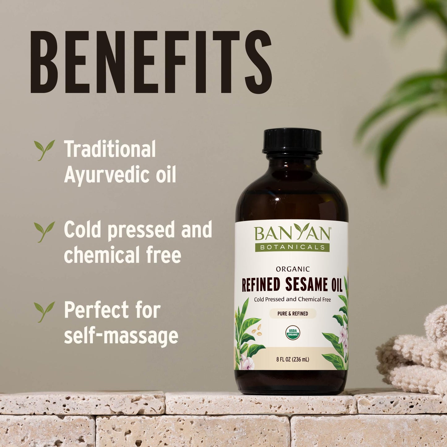Banyan Botanicals Refined Sesame Oil - Organic Sesame Oil for Skin, Body, Hair & More - Multiple Sizes - 8 oz - Non GMO Sustainably Sourced Vegan
