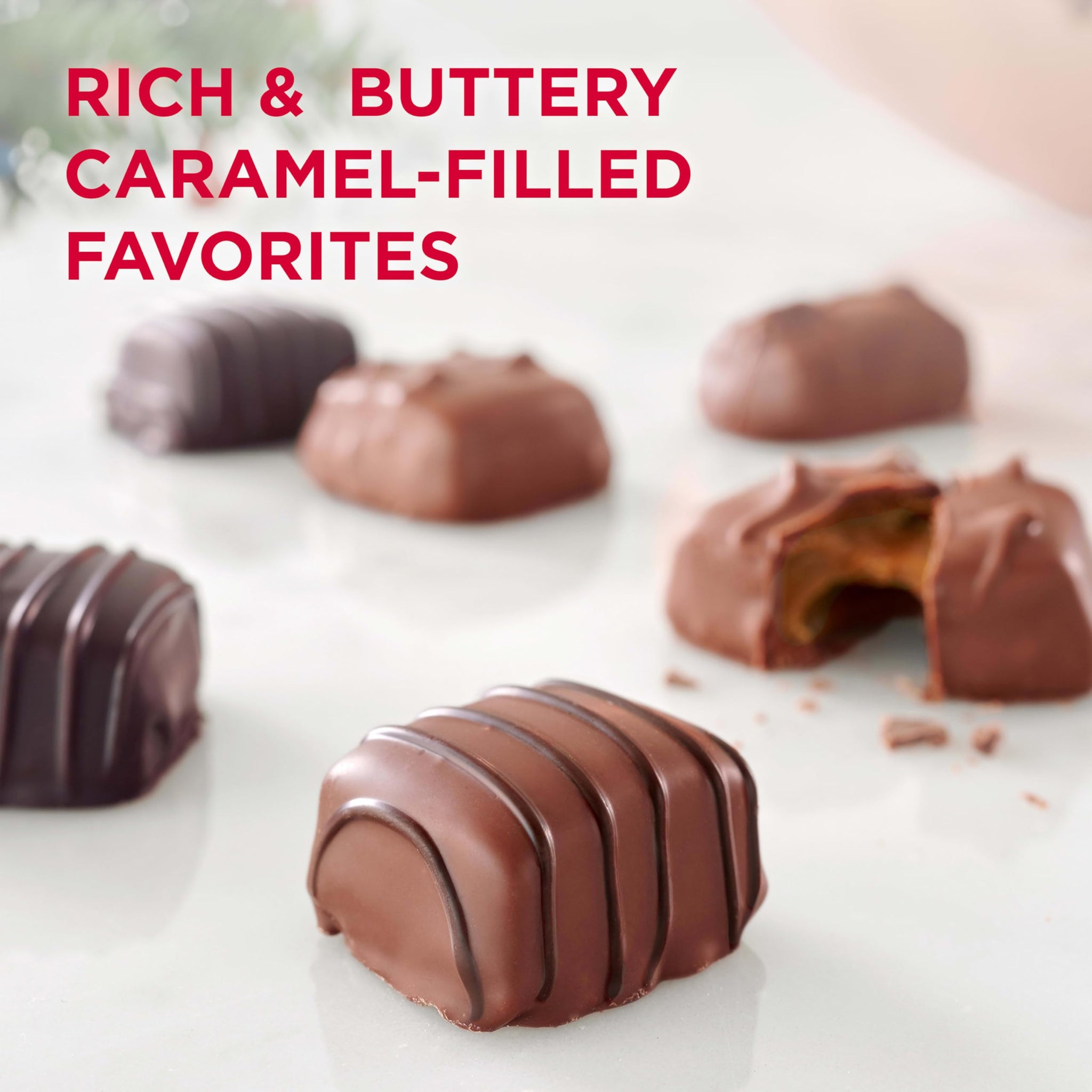 RUSSELL STOVER Christmas Assorted Caramels in Milk & Dark Chocolate Candy Gift Box, 9 oz.