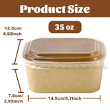 RAIHOMKIT 50 Pack Kraft Paper Bowls, 35oz Rectangular Cardboard Take Out Container with Lids, Large Cardboard Meal Prep Containers, Disposable Paper