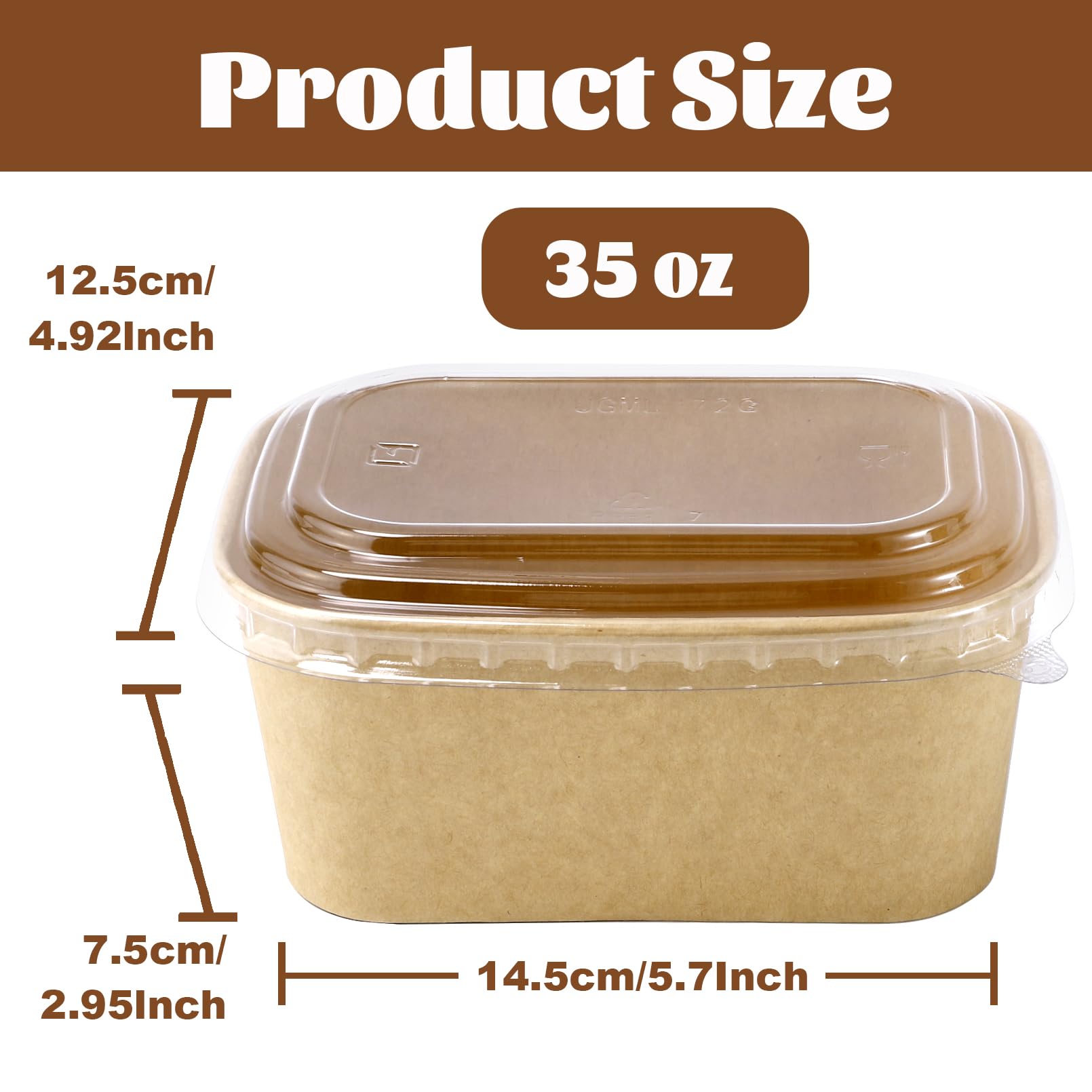 RAIHOMKIT 50 Pack Kraft Paper Bowls, 35oz Rectangular Cardboard Take Out Container with Lids, Large Cardboard Meal Prep Containers, Disposable Paper
