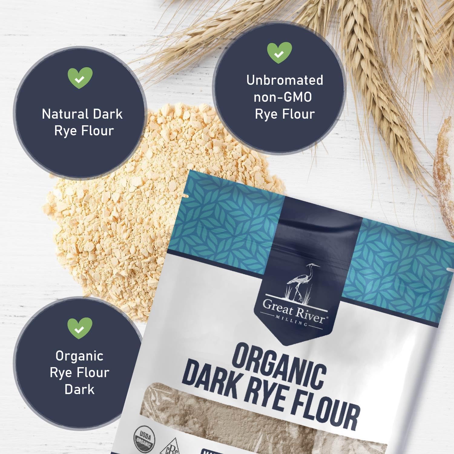 Great River Milling Organic Dark Rye Flour | Whole Grain, Non-GMO, Kosher, Unbromated | Earthy Flavor for Rye Bread, Sourdough Starter, Bagels