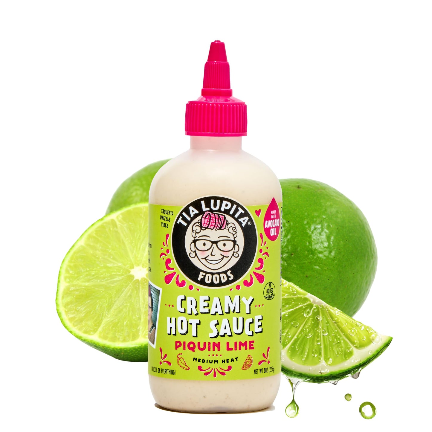 Tia Lupita Creamy Hot Sauce Piquin Lime | Gluten-Free, Non Dairy Made with Avocado Oil, No Added Sugar | 8 Ounce Squeeze Bottle (Pack of 2)