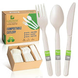 100% Compostable Cutlery Set - 300pc Disposable Forks, Spoons & Knives | Heavy-Duty 7" Plant-Based Utensils | Heat Resistant, Eco-Friendly Alternative