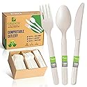 100% Compostable Cutlery Set - 300pc Disposable Forks, Spoons & Knives | Heavy-Duty 7" Plant-Based Utensils | Heat Resistant, Eco-Friendly Alternative