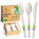 100% Compostable Cutlery Set - 300pc Disposable Forks, Spoons & Knives | Heavy-Duty 7" Plant-Based Utensils | Heat Resistant, Eco-Friendly Alternative