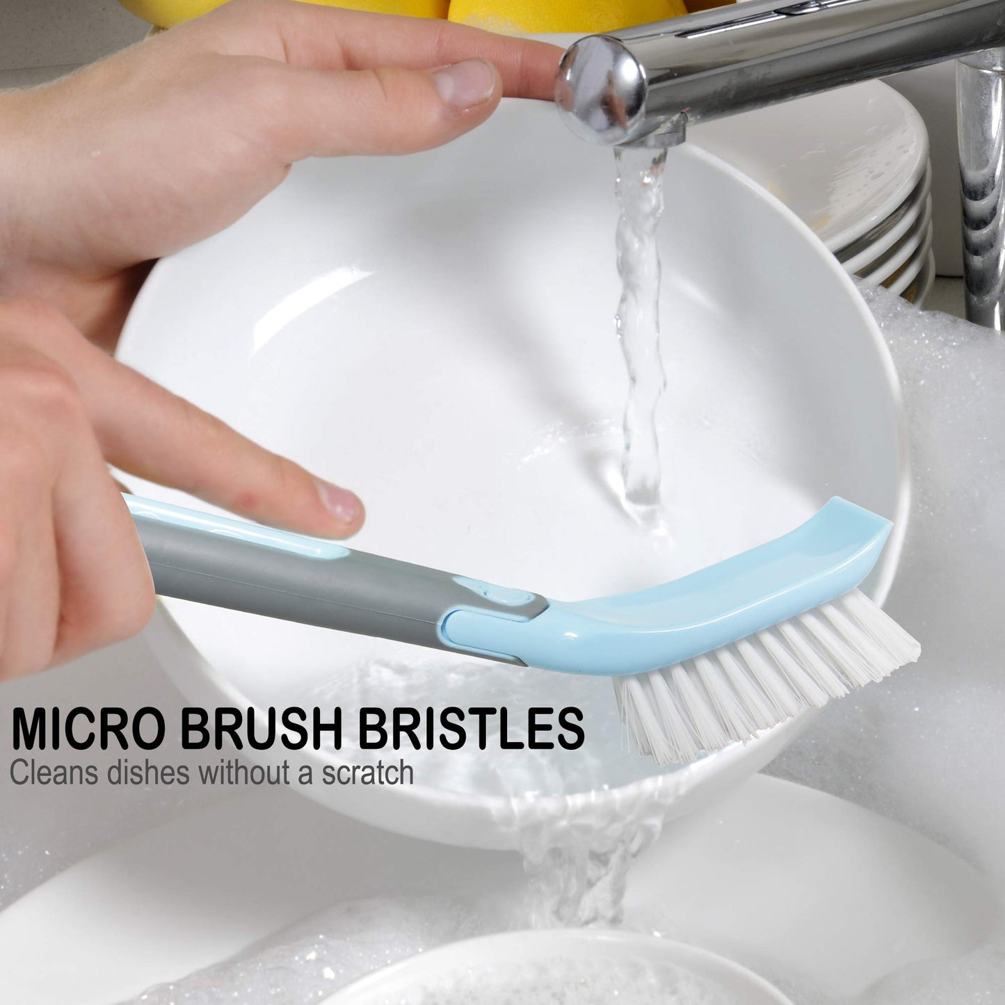 Guay Clean Kitchen Dish Brush Set with Handle and Scrapper - 4pc Brushes Includes: Rectangular, Round, Bottle, Corner, Bonus Scrub Sponge