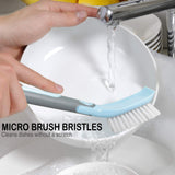 Guay Clean Kitchen Dish Brush Set with Handle and Scrapper - 4pc Brushes Includes: Rectangular, Round, Bottle, Corner, Bonus Scrub Sponge
