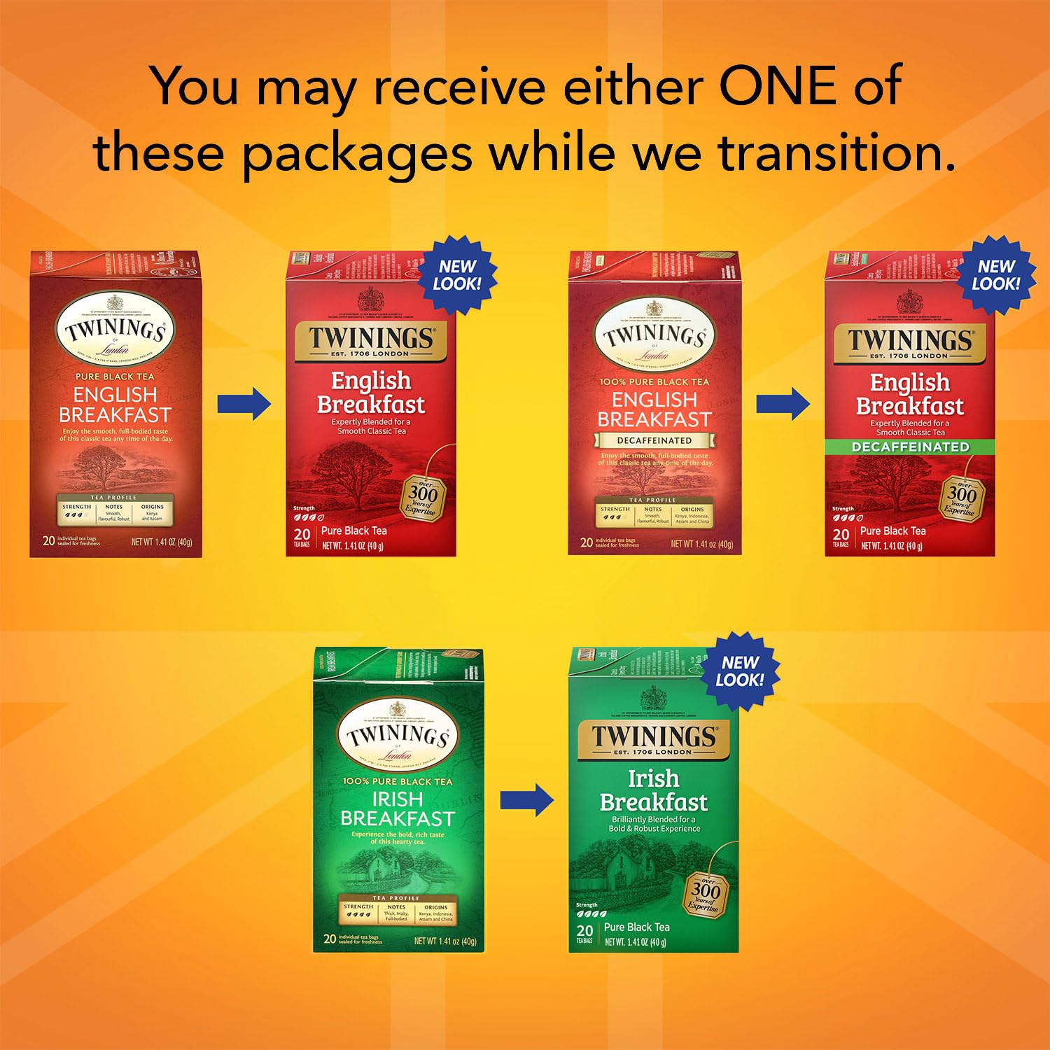 Twinings Tea Variety 6-Pack - Earl Grey, English Breakfast, Irish Breakfast, Decaffeinated Earl Grey, Decaffeinated English Breakfast, Lady Grey Tea