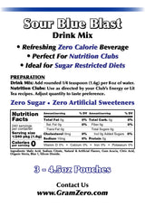 GramZero Sour Blue Blast Zero Calorie Sugar Free Drink Mix, Great For Nutrition Club Loaded Tea, Stevia Sweetened