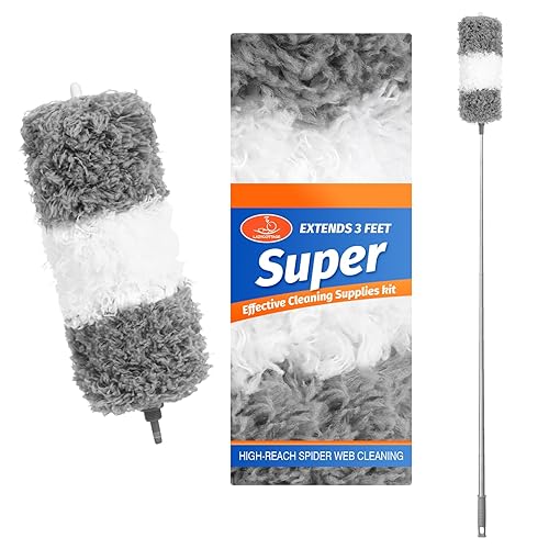 ZZ LAZYCOTTAGE Microfiber Feather Duster for High Reach, Lightweight Ceiling Fan Cleaner, 91.5" Telescopic Pole, Cobweb Duster with Extension Pole