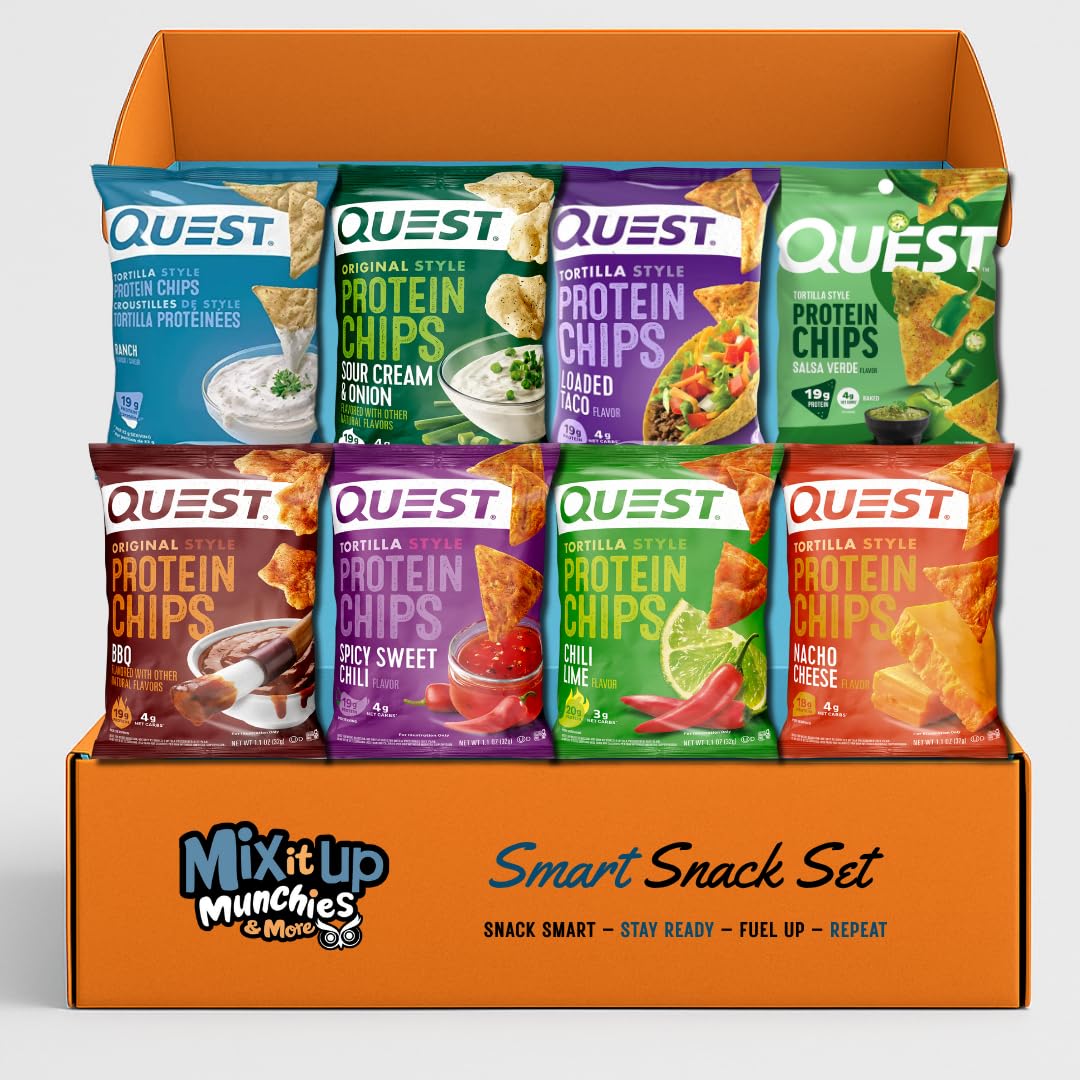 Protein Chips Variety Pack - 8-Flavors + 4 MIMM MInts | High Protein 18-20g Per Bag | Keto Snacks, Baked, Crunchy, Gluten Free, and Low Calorie Snacks
