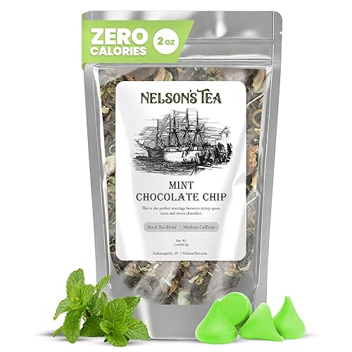Nelson's Tea - Mint Chocolate Chip - Black Loose Leaf Tea - Pu-erh black tea, spearmint leaf, carob bean pods, mint chocolate chips, and natural