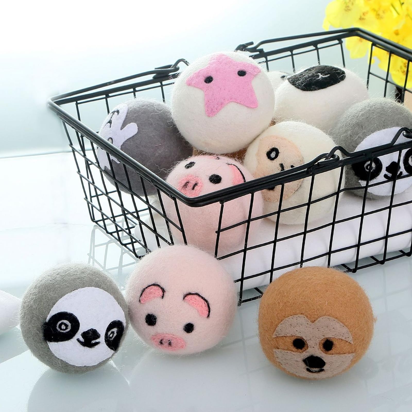 KALWEL 6 PCS Animal Wool Dryer Balls - Reusable Fabric Softener Dispenser Balls, Natural Downy Felt Drying Balls for Laundry (Cute Animal Shapes)