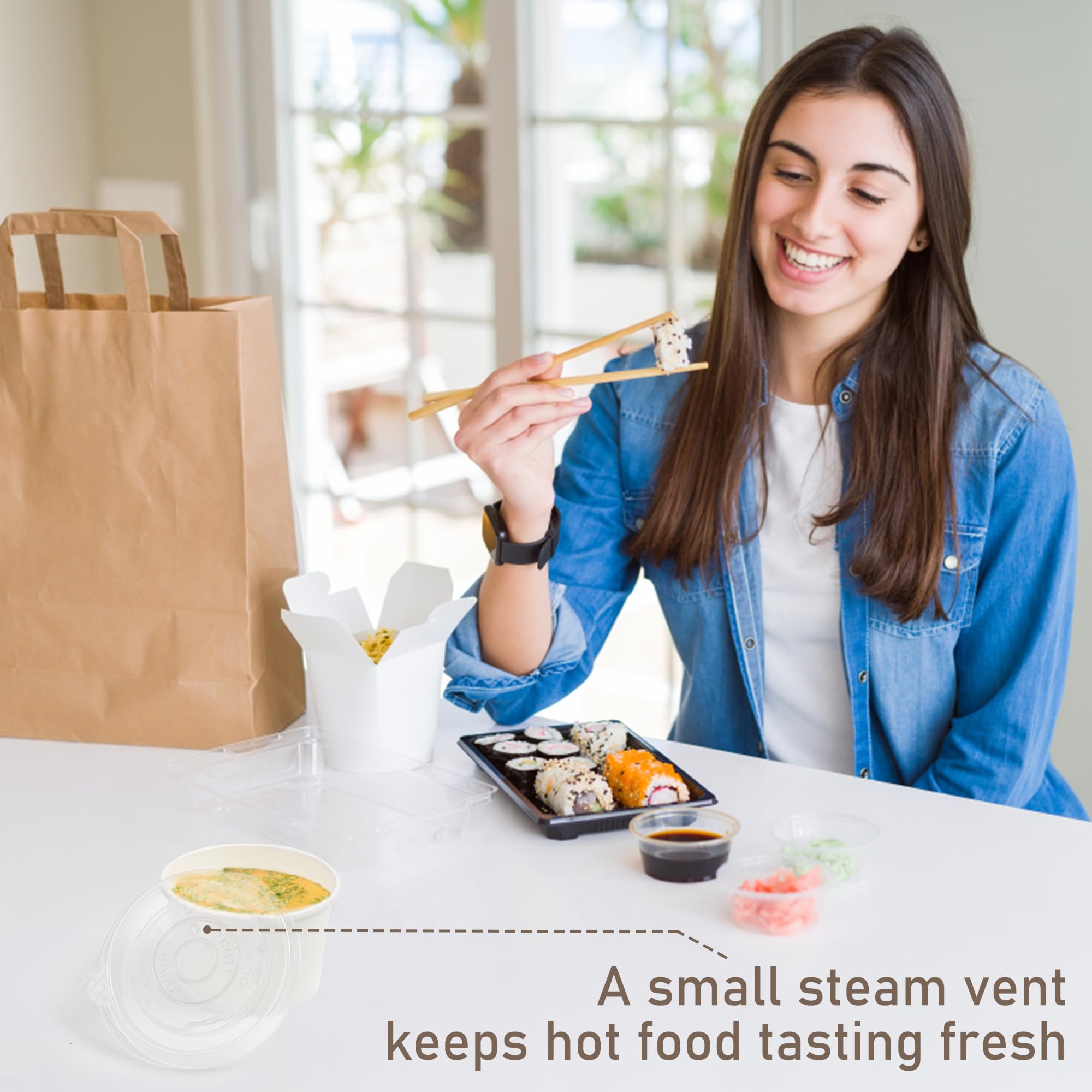ESSENTIAL Paper Ice Cream Cups with Lids, 120pcs 8oz Disposable Dessert Bowls with Lids for Hot or Cold Food, Paper Snack Containers for Sundae