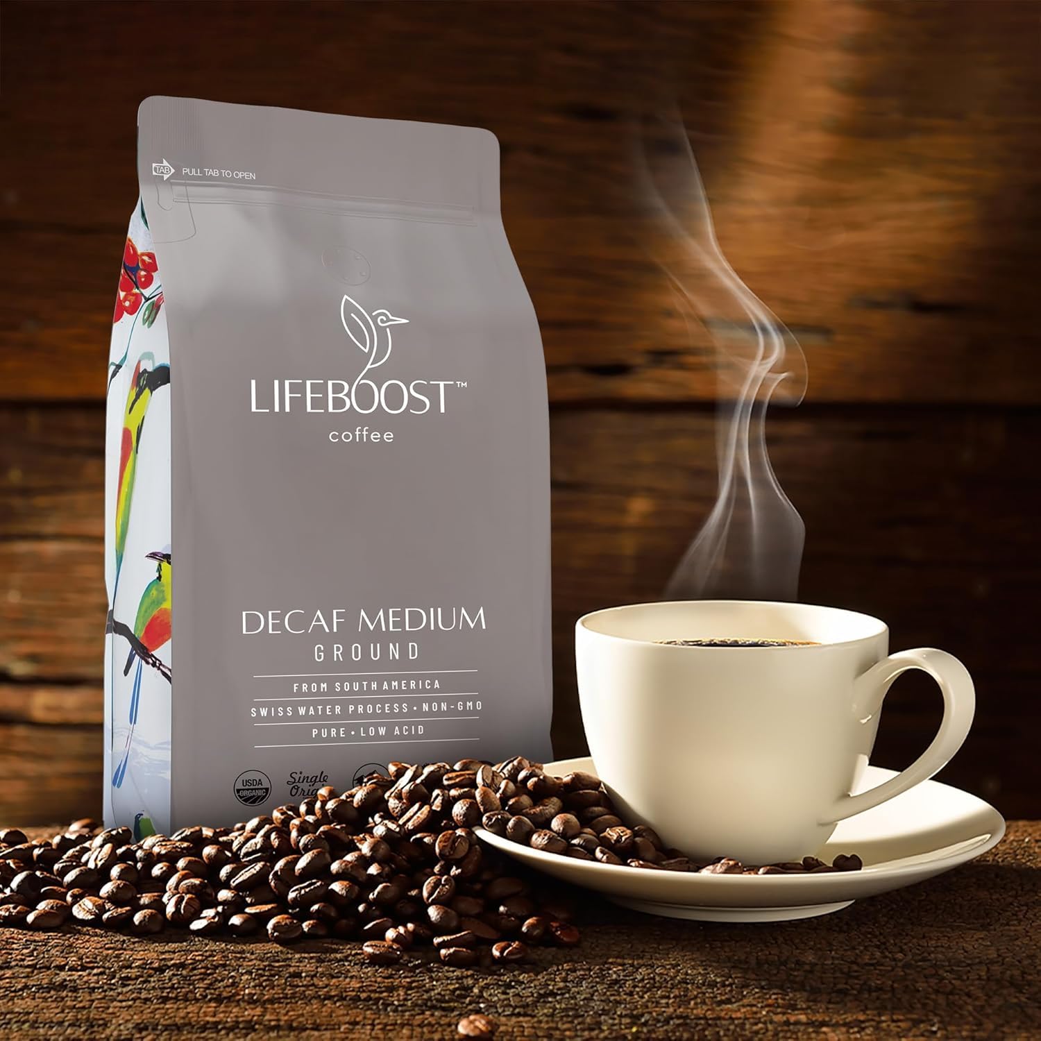 Lifeboost Medium Roast Swiss Water Decaf Coffee Ground - Non-GMO Low Acid Single Origin USDA Decaf Organic Coffee - Third Party Tested For Mycotoxins