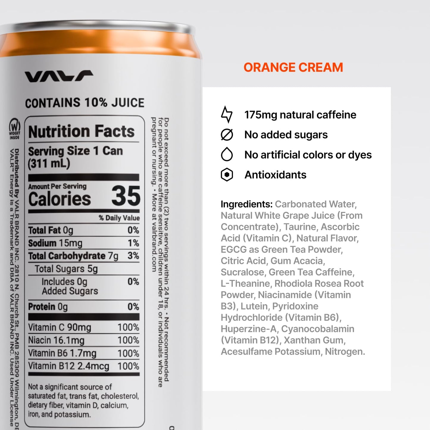 VALR Energy | Nitrogen-Infused Energy Drink | 175mg Natural Caffeine from Green Tea | Pre-Workout Performance with Amino Acids & Antioxidants |