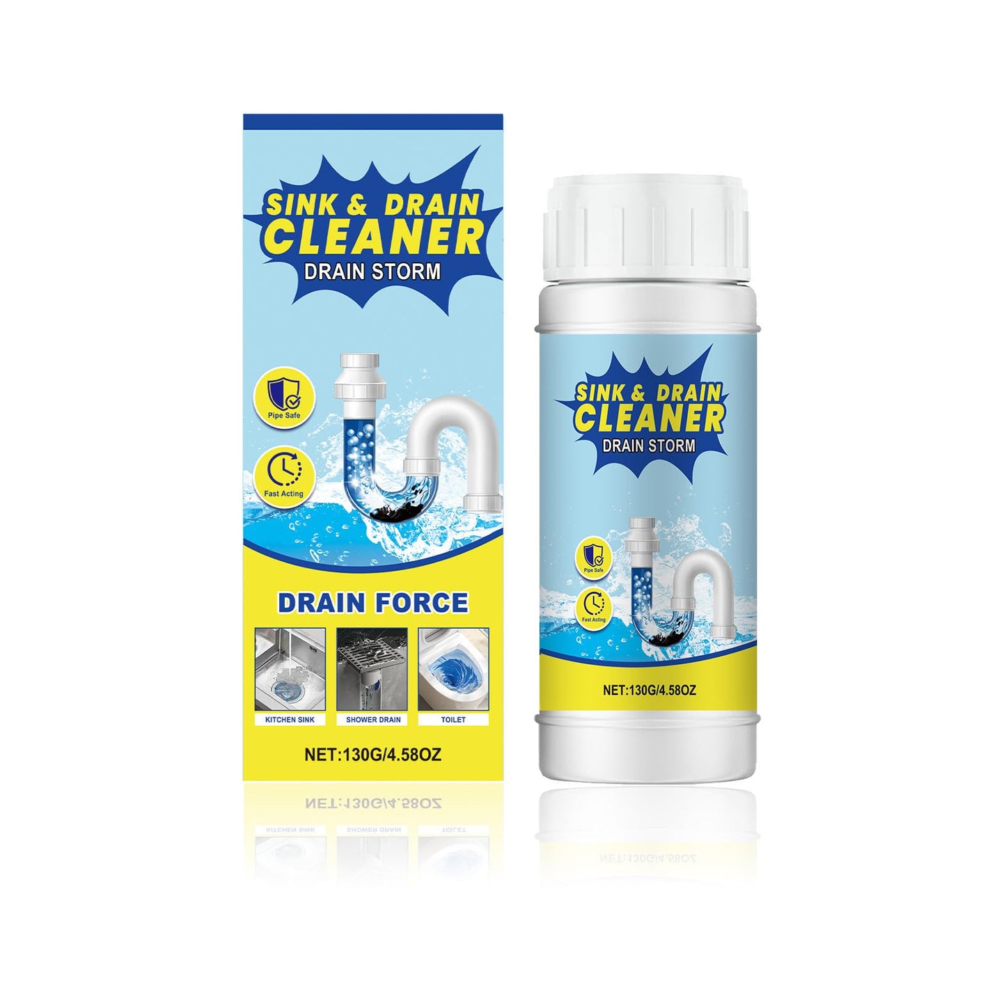 Foaming Drain Cleaner Powder - Fast Foaming Sink & Drain Cleaner for Kitchen, Bathroom & Toilet Pipes - Removes Hair, Grease, & Food Waste,Unclogging