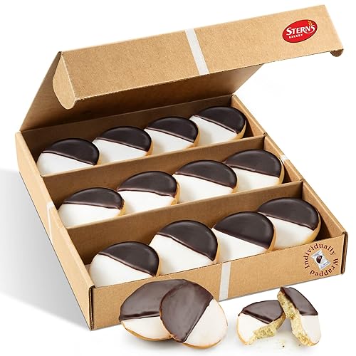 Black and White Cookies, New York Style | Gourmet Cookies Gift Box | 12 Individually Wrapped | Kosher, Nut Free & Dairy Free | Stern’s Bakery