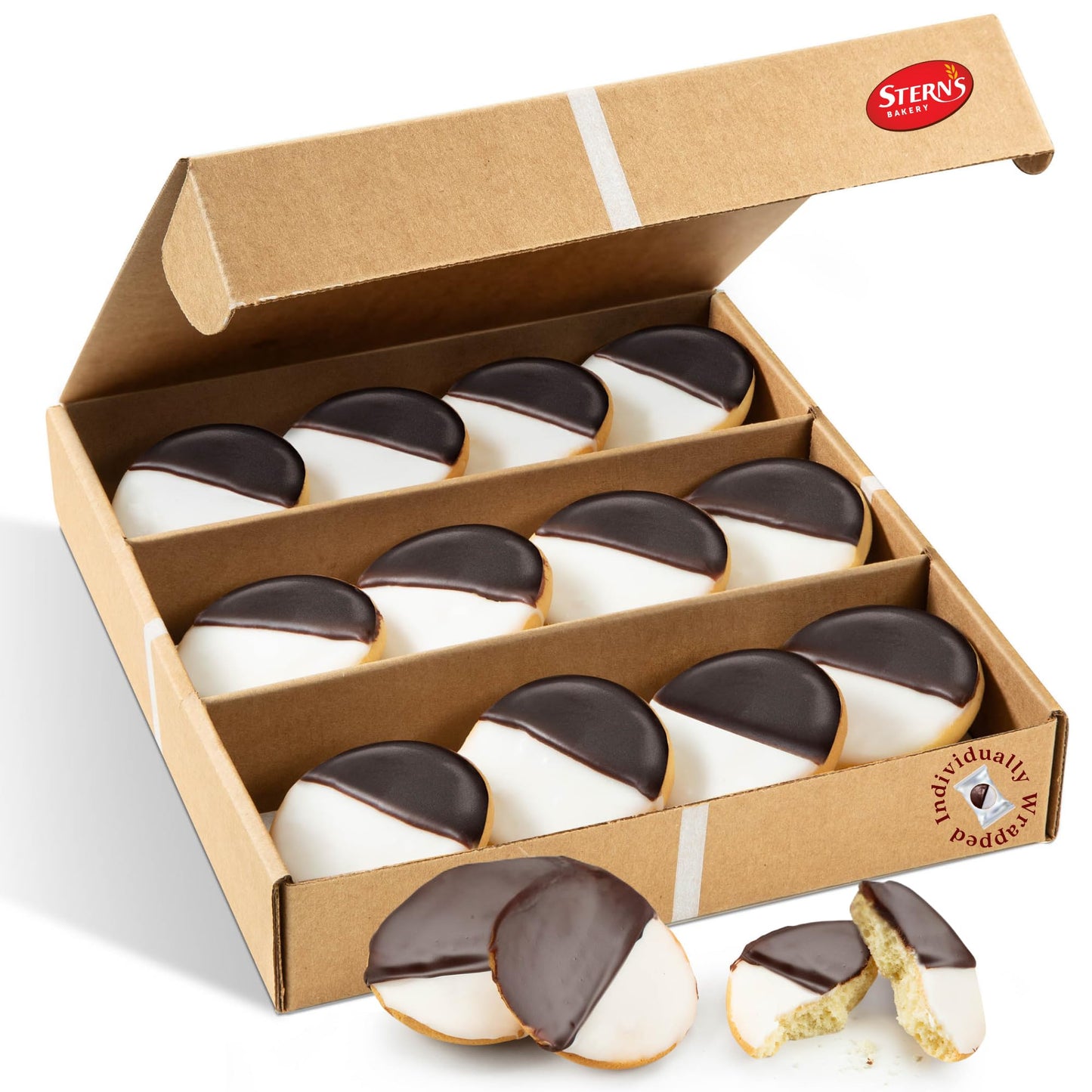Black and White Cookies, New York Style | Gourmet Cookies Gift Box | 12 Individually Wrapped | Kosher, Nut Free & Dairy Free | Stern’s Bakery