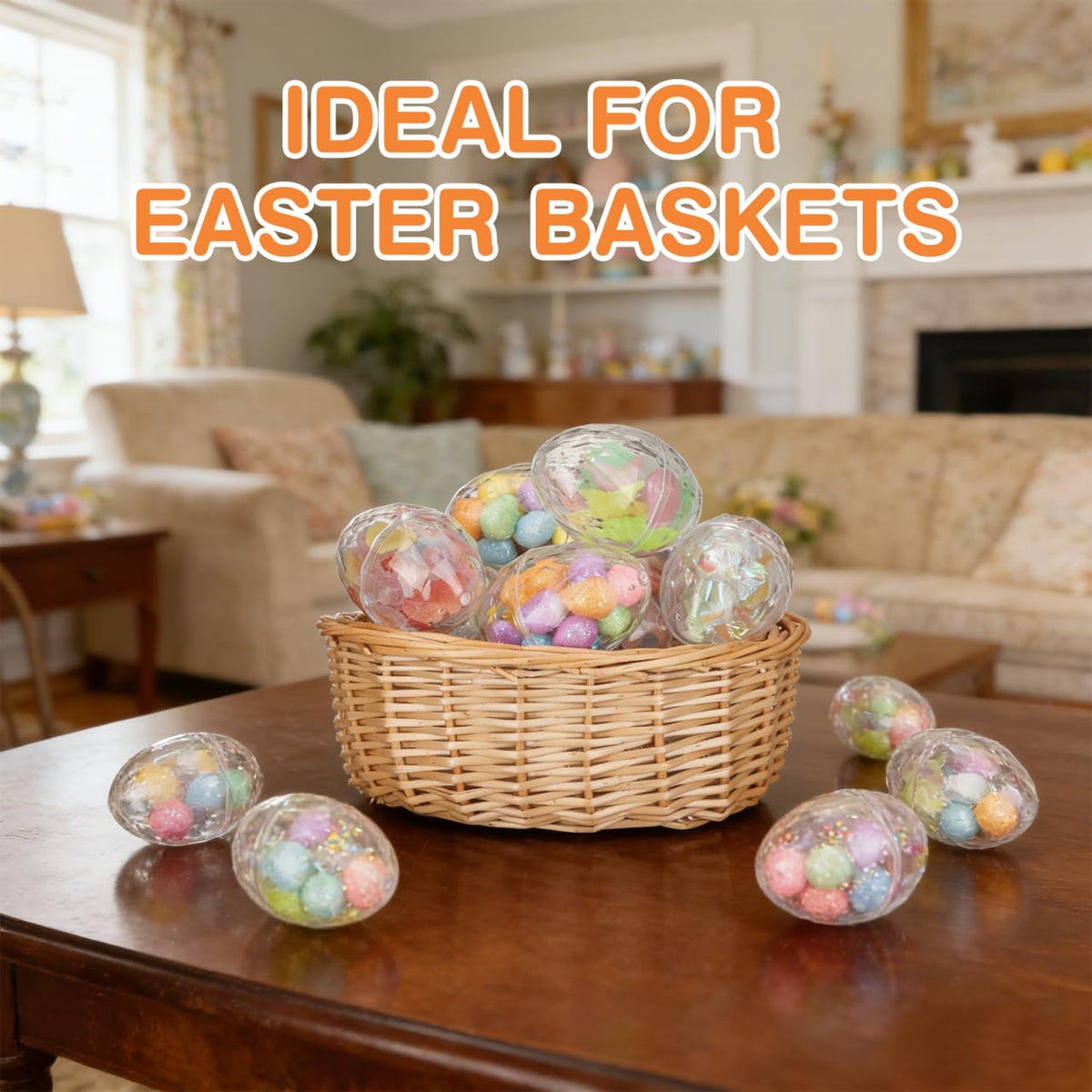 JECOMPRIS 24pcs Fillable Easter Eggs: 3.14x2.16 Inch Clear Plastic Diamond Eggs Sparkling - Party Candy Containers for Easter Hunt Suprise Filling