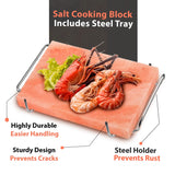 ZK Himalayan Salt Cooking Block 12x8x1.5” with Steel Tray, Food Grade Rock Salt Plate for Grilling, Cutting and Serving, Salt Slab a Unique Gift