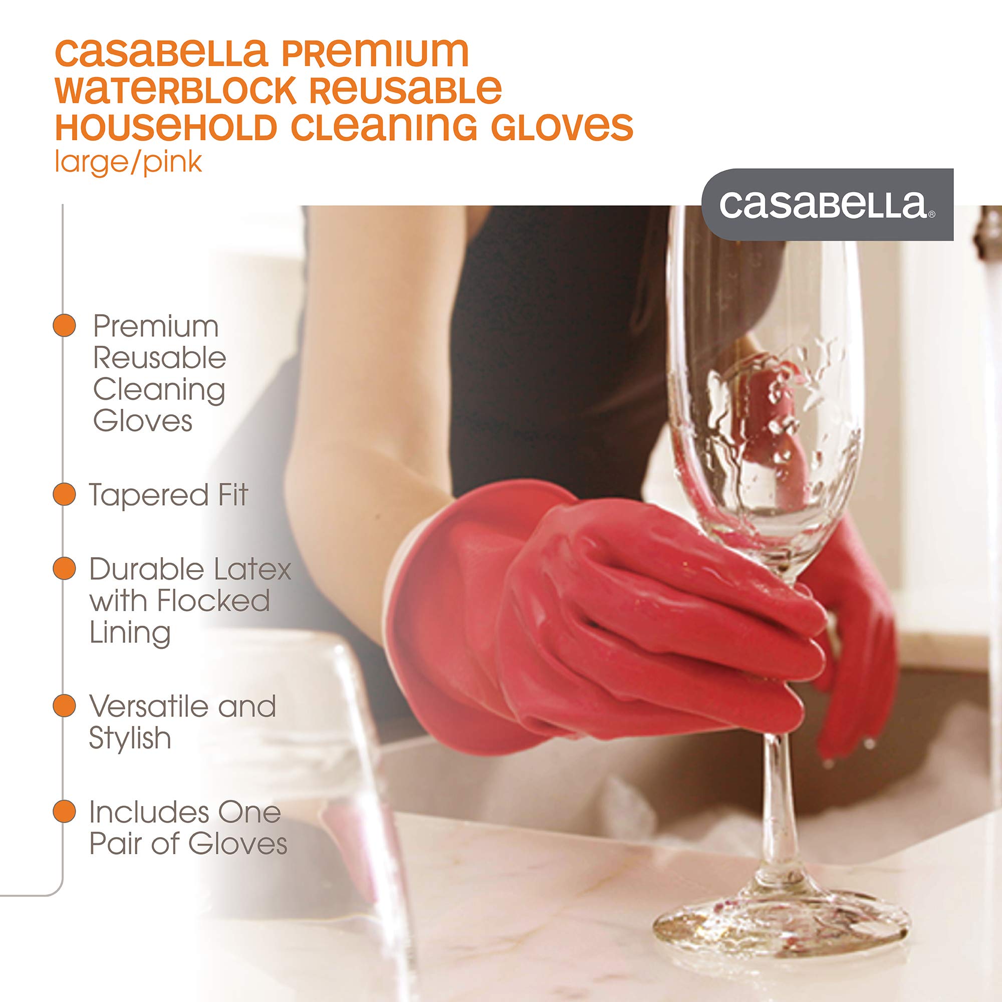 Casabella 46060 Premium Waterblock Gloves, Large, 1-Pair, Pink
