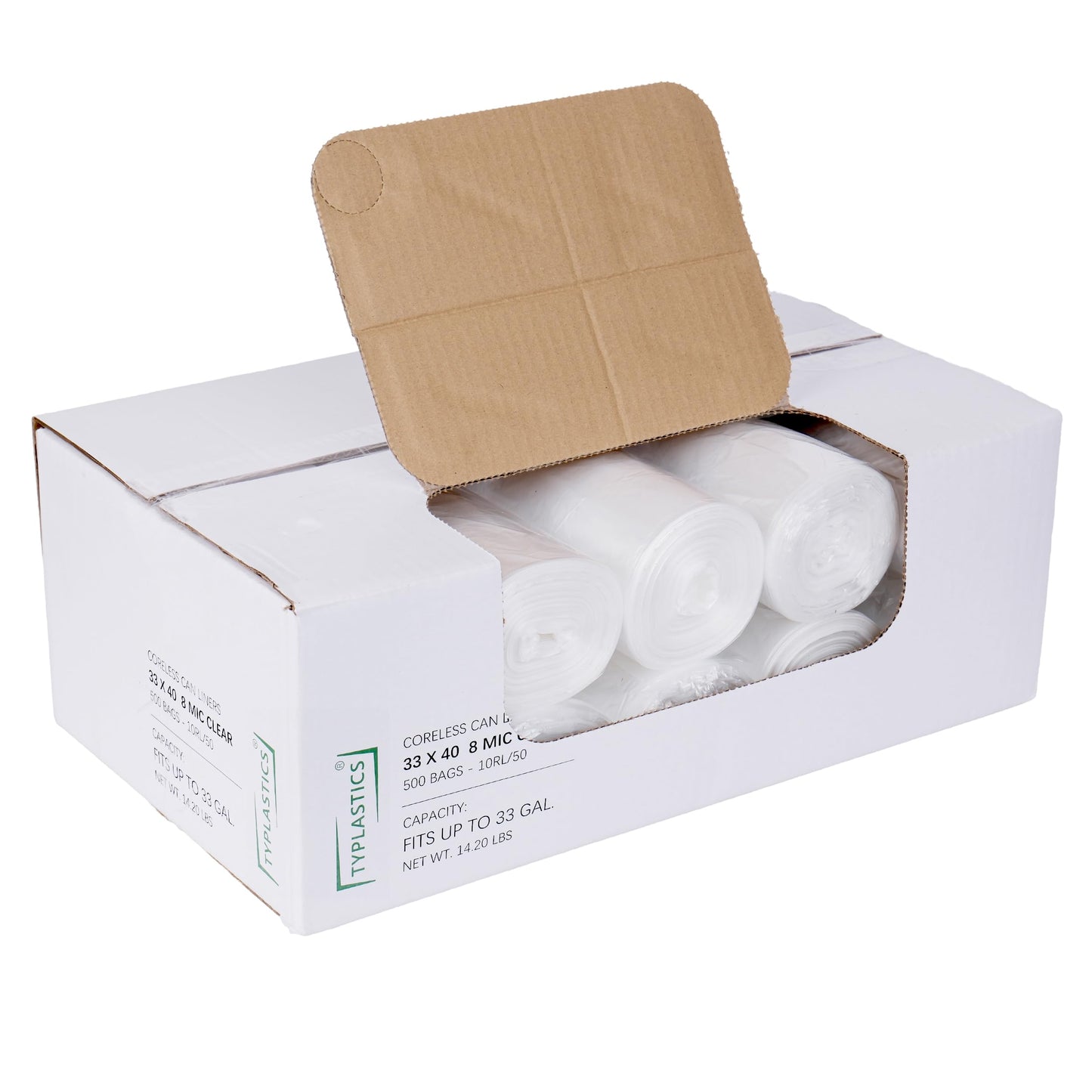 TYPLASTICS 33 Gallon Clear Trash Can Liners - 33" x 40" - High Density Garbage Bags - Case of 500 - Multipurpose for Office, Outdoor, Recycling