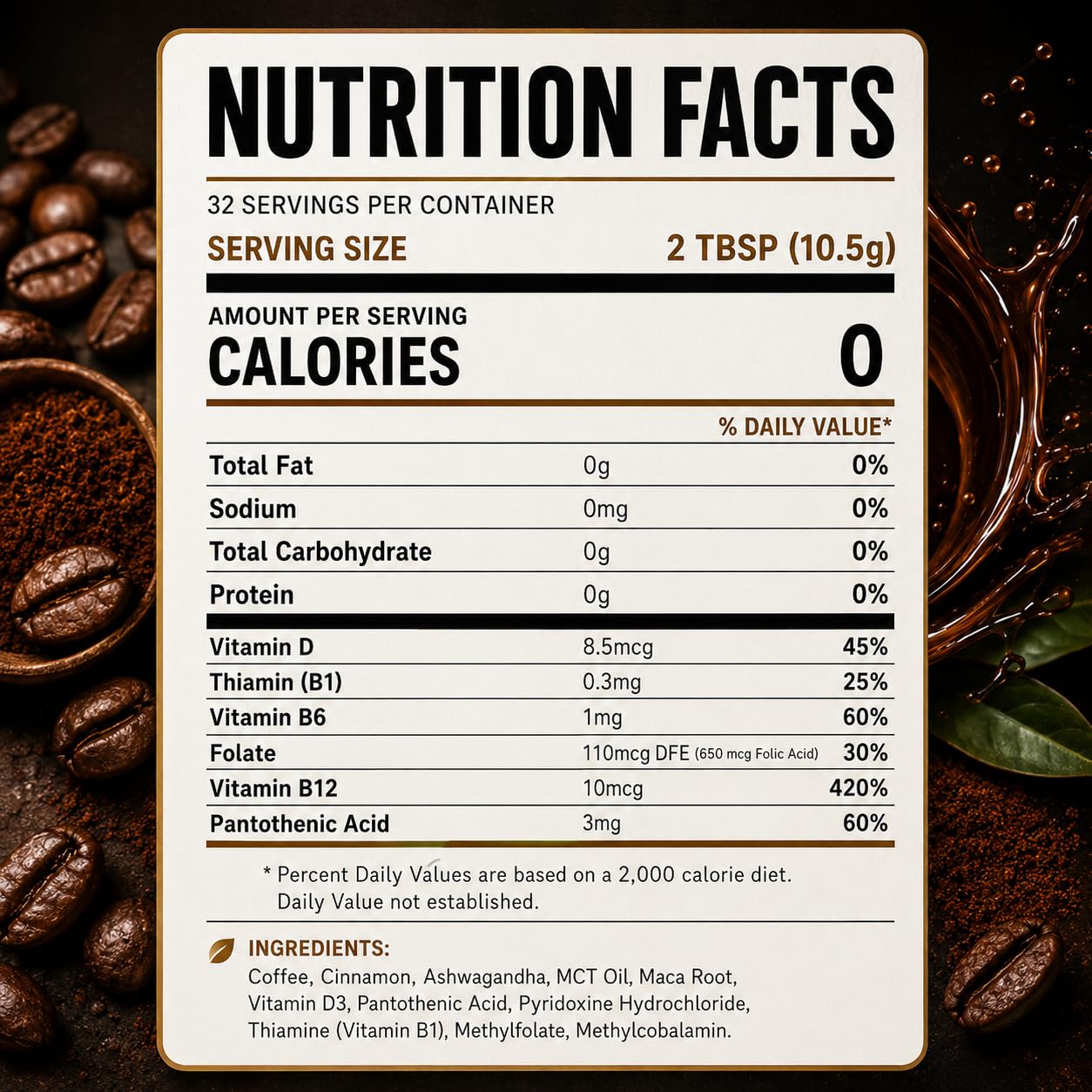 Morning Medic Wellness Coffee with Ashwagandha, MCT Oil, Maca Root, Vitamin B6, Vitamin B12, Vitamin D, and Cinnamon, Ground Coffee Medium Roast, 12
