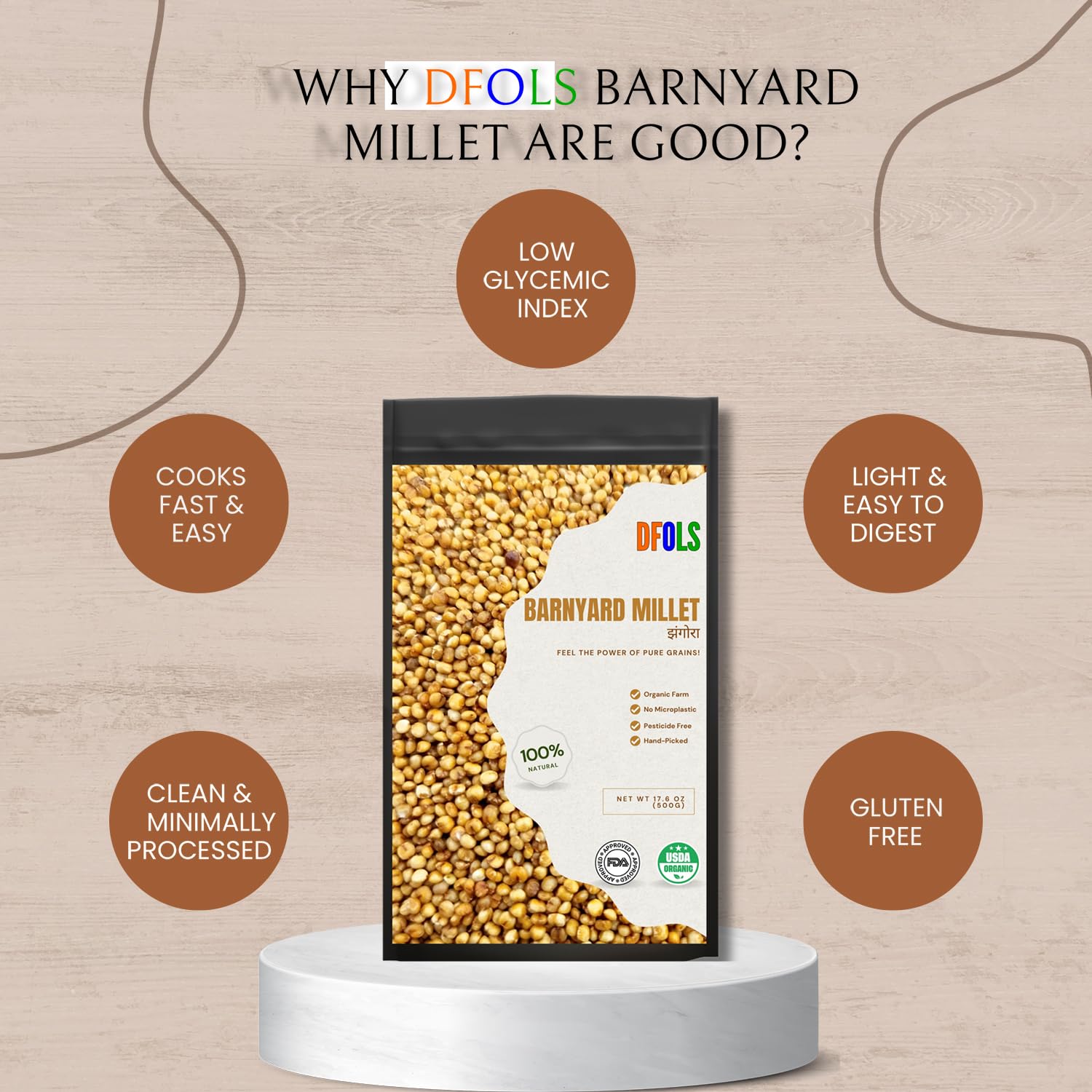 DFOLS Barnyard Millet Whole Grain Mild Nutty Flavor for Cooking 0.55lb 8.82oz (250g) Premium Quality ??
