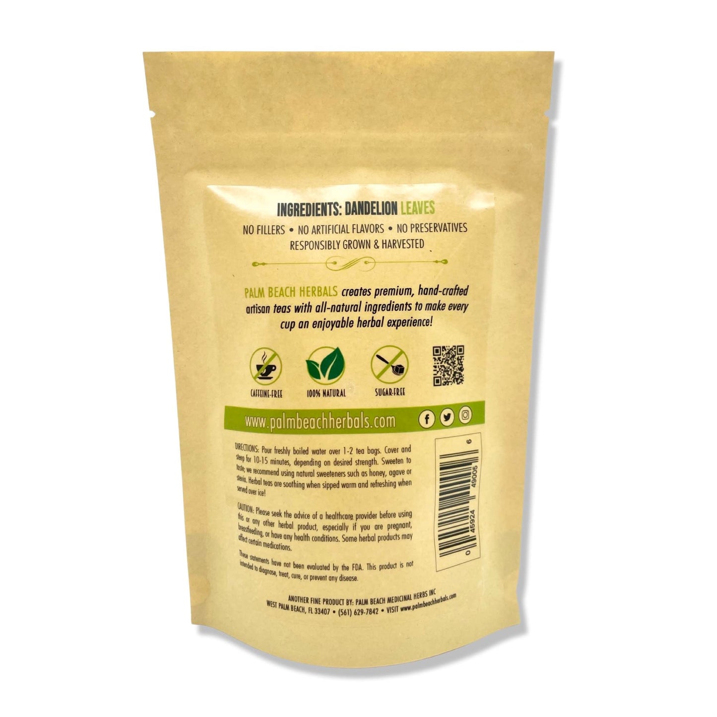 Palm Beach Medicinal Herbs - Dandelion Leaf Tea - Pure Herbal Tea Series, 30ct