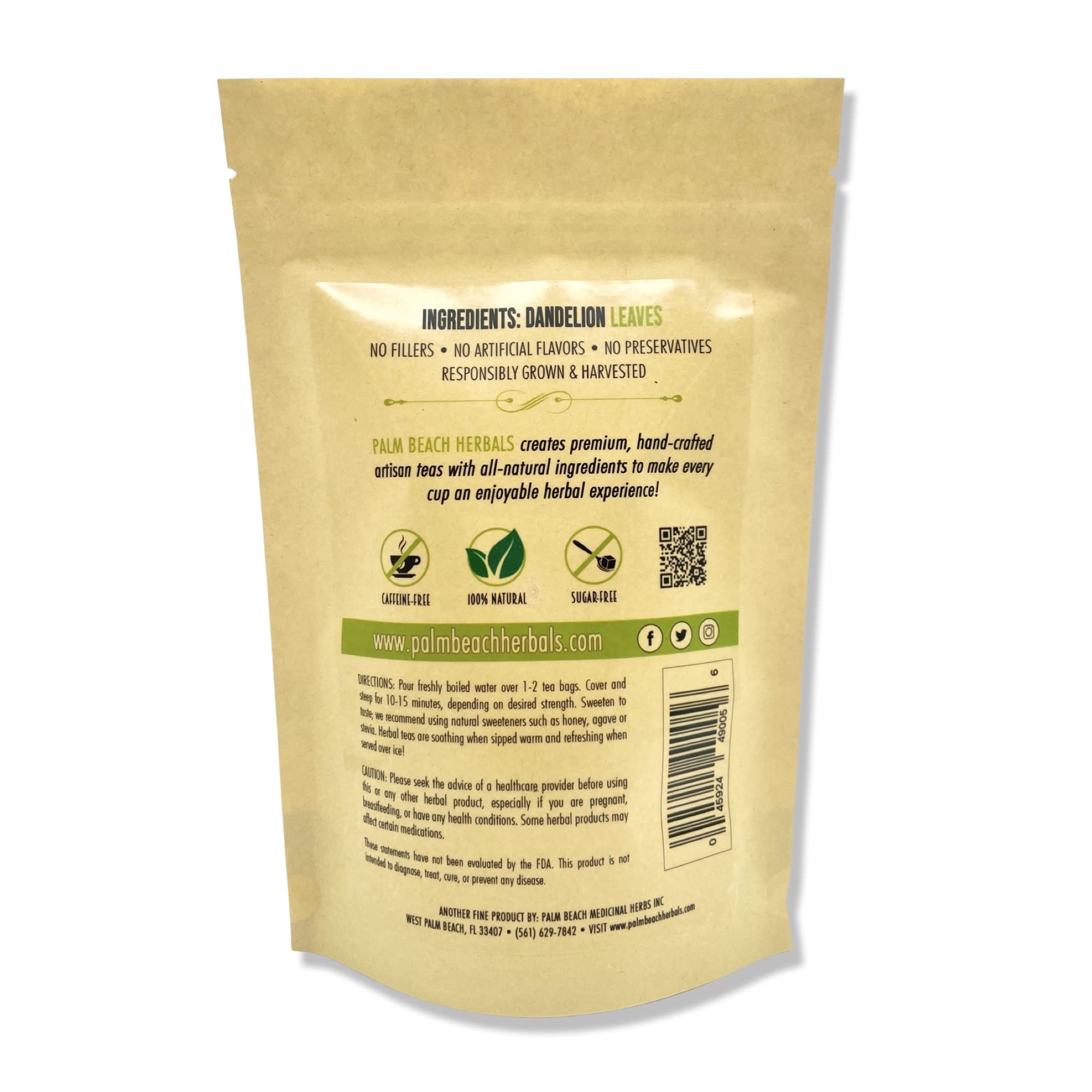 Palm Beach Medicinal Herbs - Dandelion Leaf Tea - Pure Herbal Tea Series, 30ct