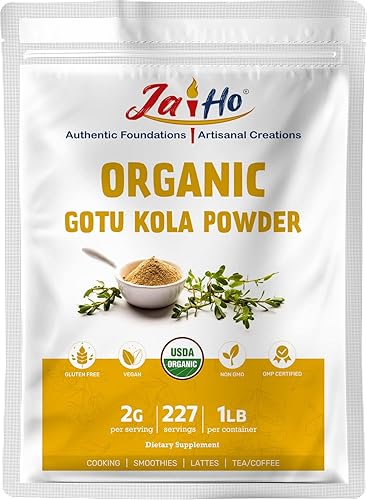 Jai Ho Certified USDA Organic Gotu Kola Powder - 1 LB - Gluten-Free, Vegan, Non-GMO - Resealable Zip Lock Pouch