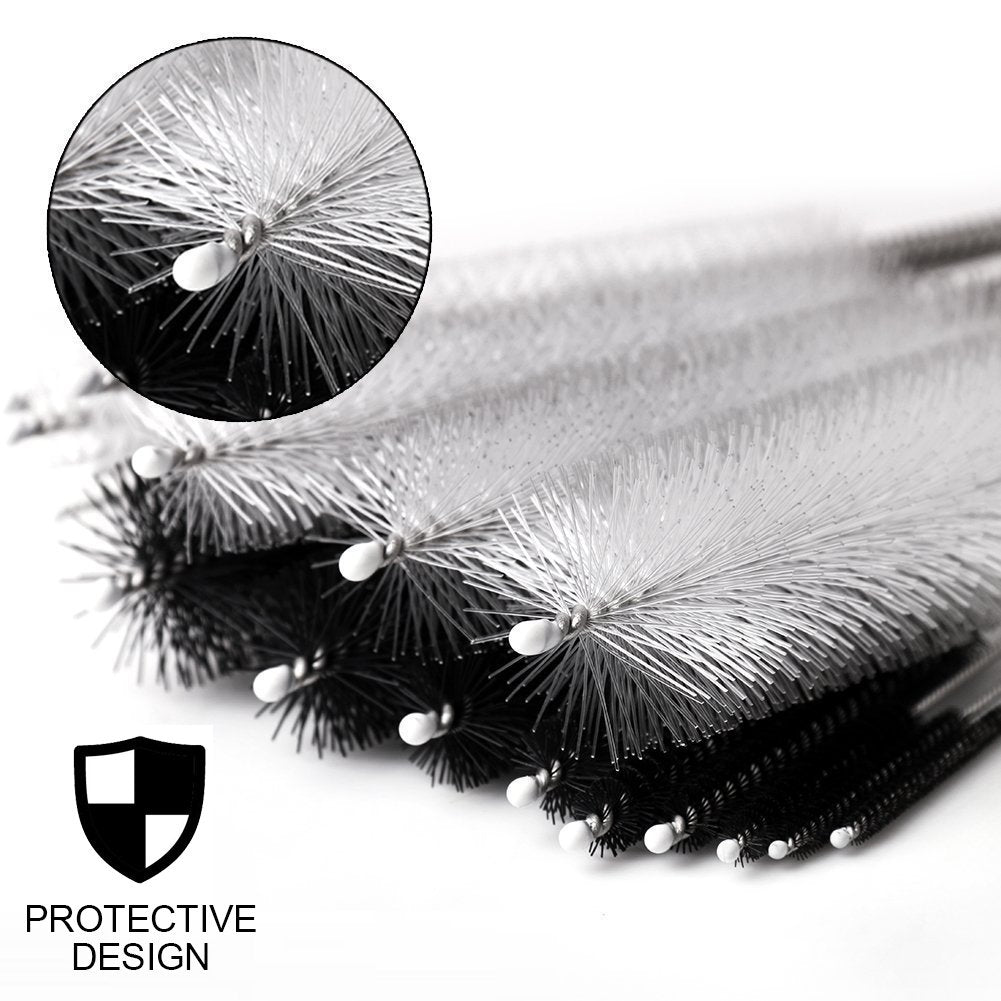 DiCUNO Straw Cleaning Brushes Set, 8 Inch Nylon Tube Brushes, Different Sizes Clean Brush for Bottle, Pipe, Keyboard, 2 Sets of Super Hard & Medium