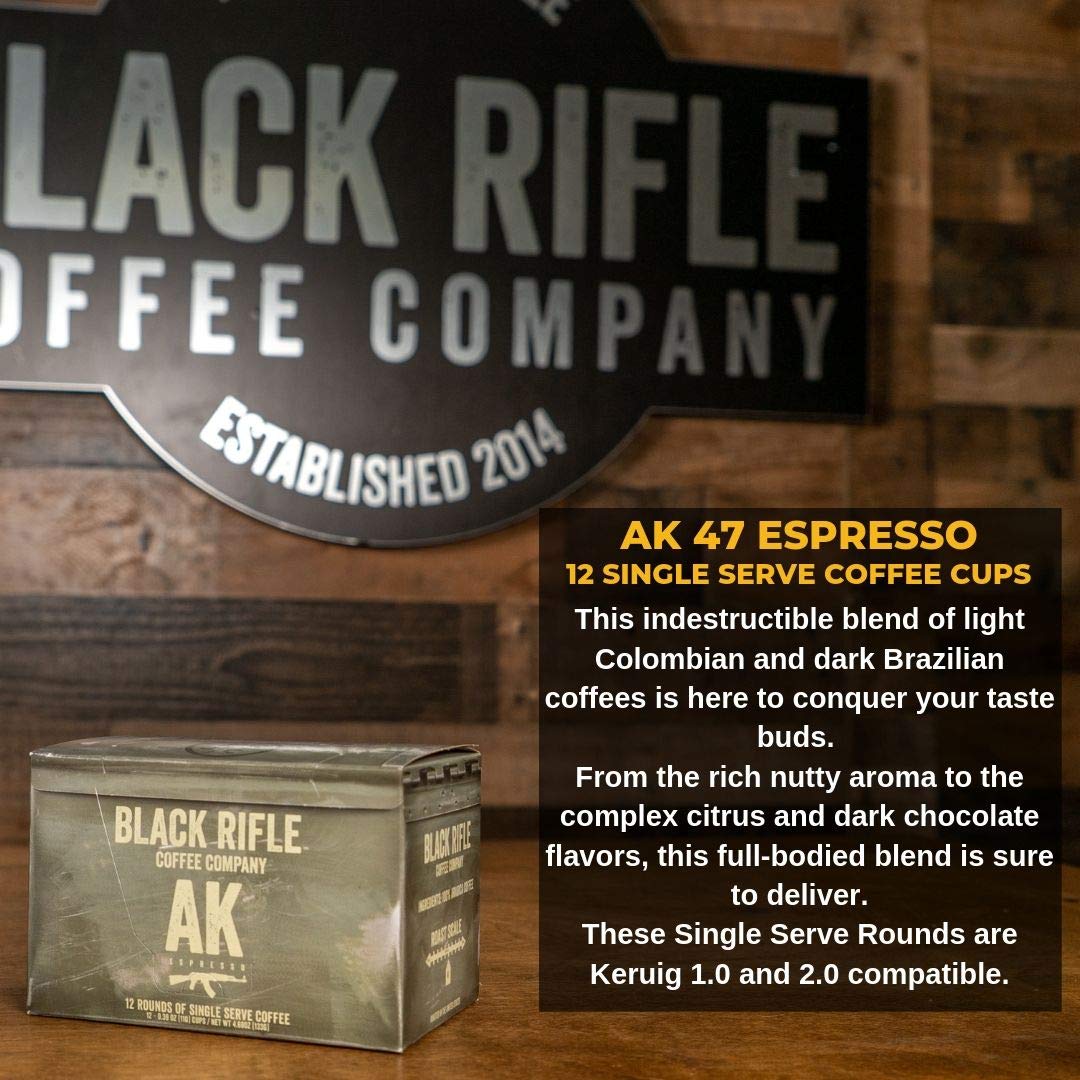 Black Rifle Coffee Company AK Espresso, 12 Count, Medium Roast K Cups - Single Serve K Cups Coffee Pods - Kcup Pods Compatible with Keurig 1.0 & 2.0