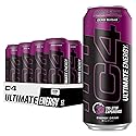 C4 Ultimate Zero Sugar Energy Drink, Tri-Stim Experience with 300mg Caffeine + TeaCrine + Dynamine, Atomic Grape, 16oz (Pack of 12)