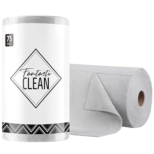 Fantasticlean Microfiber Cleaning Cloth Roll -75 Pack, Tear Away Microfiber Towels, 12" x 12", Reusable, Washable, Scratch Free, Ultra Absorbent