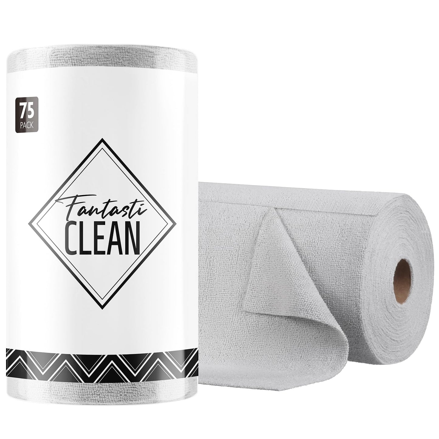 Fantasticlean Microfiber Cleaning Cloth Roll -75 Pack, Tear Away Microfiber Towels, 12" x 12", Reusable, Washable, Scratch Free, Ultra Absorbent