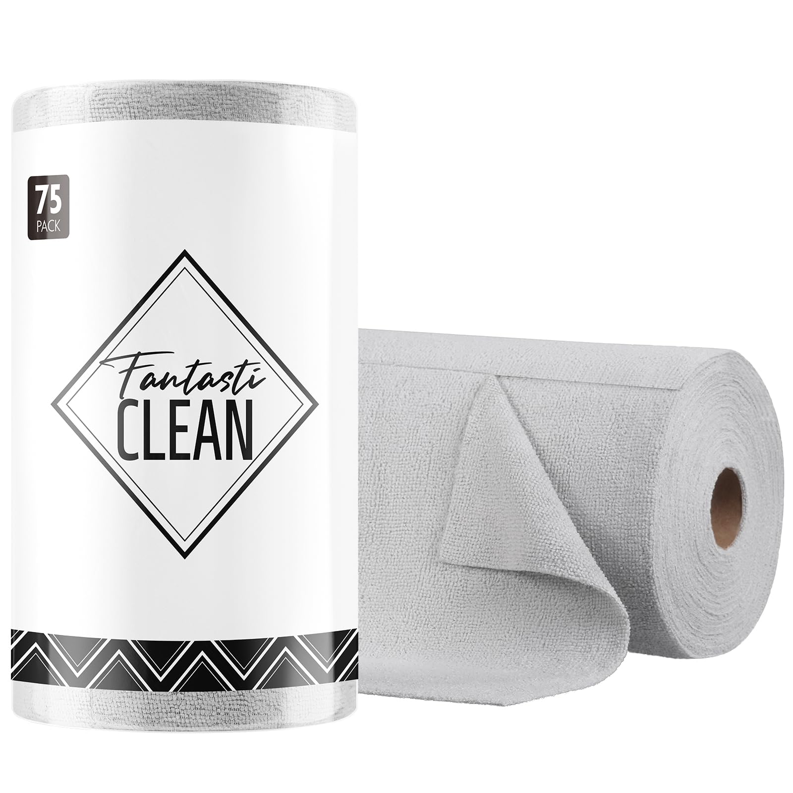 Fantasticlean Microfiber Cleaning Cloth Roll -75 Pack, Tear Away Microfiber Towels, 12" x 12", Reusable, Washable, Scratch Free, Ultra Absorbent