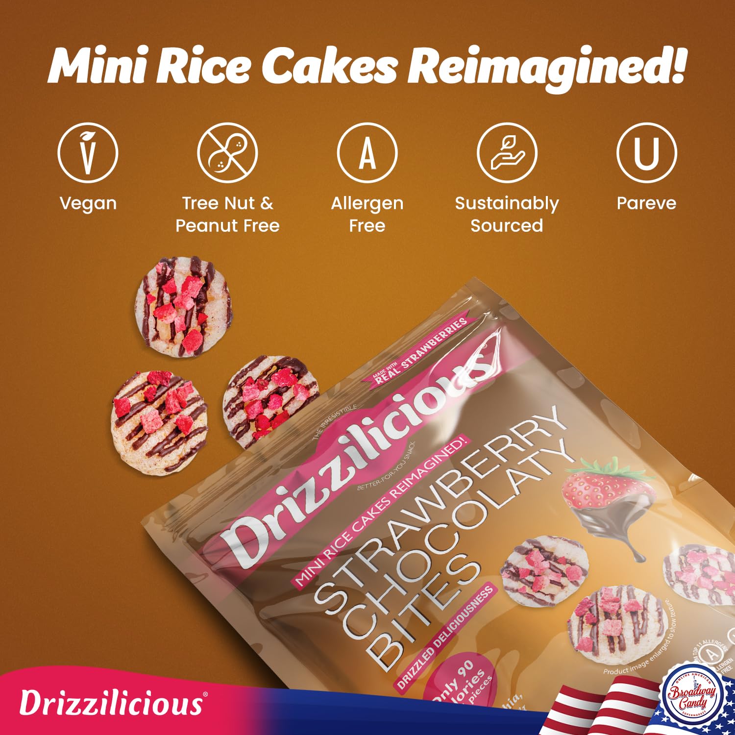 Drizzilicious Strawberry Chocolaty Bites, Mini Rice Cakes, 113g, Vegan, Gluten-Free