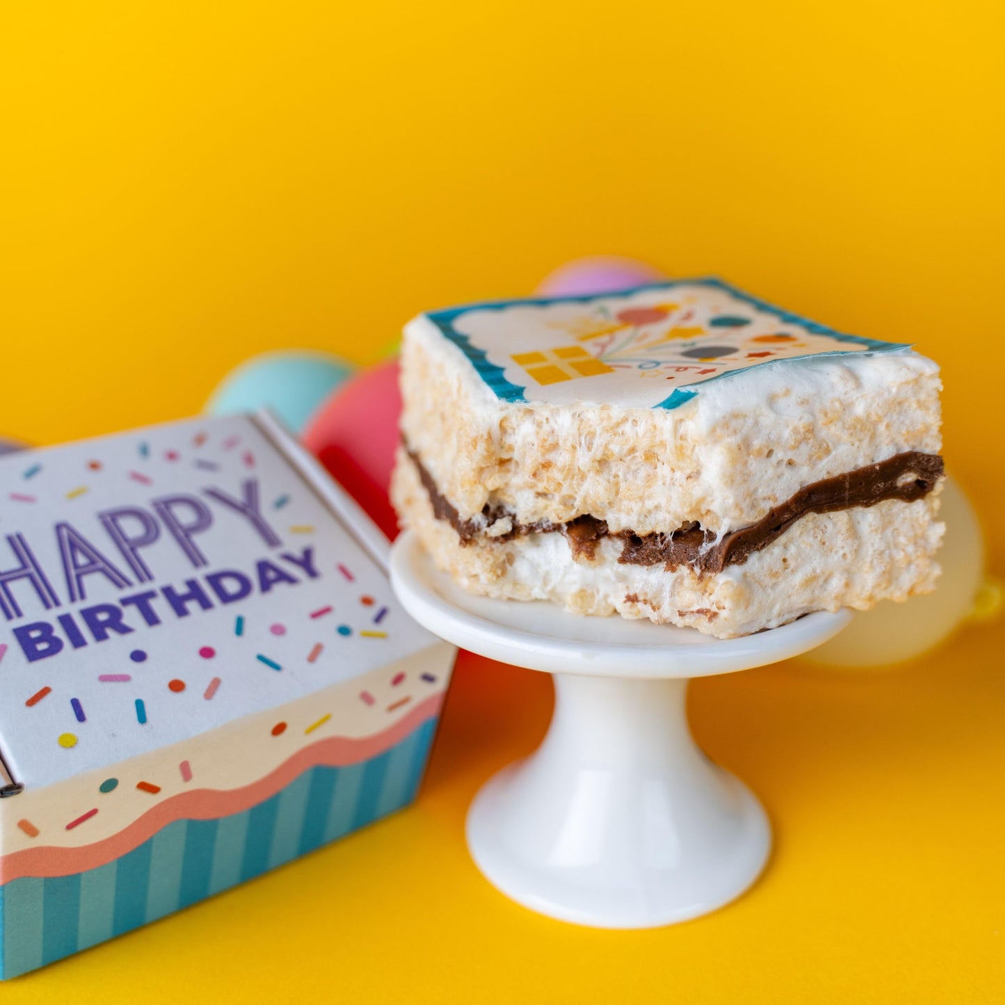 Happy Birthday Gourmet Sweet Treat Gift Box with 1 Delicious Jumbo Chocolate Caramel Crispy Treat - Ready-to-Gift Birthday Treat Box for Women, Men